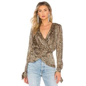 Ronny Kobo Crosella Leopard Cheetah Satin Wrap Toe Sleeve  Blouse S